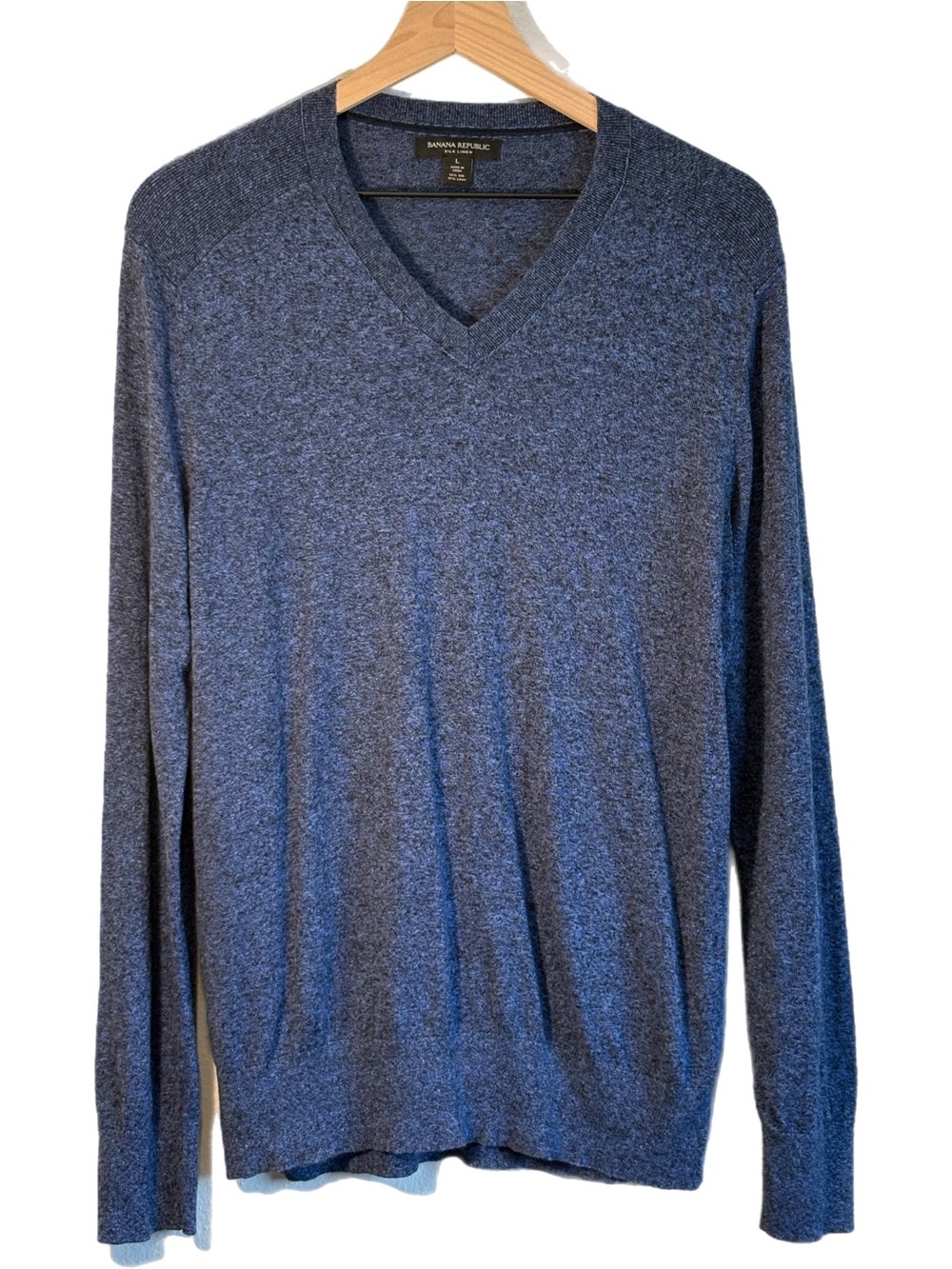 Banana Republic Men's Silk Linen V-Neck Sweater Heather Blue L Preppy Classic